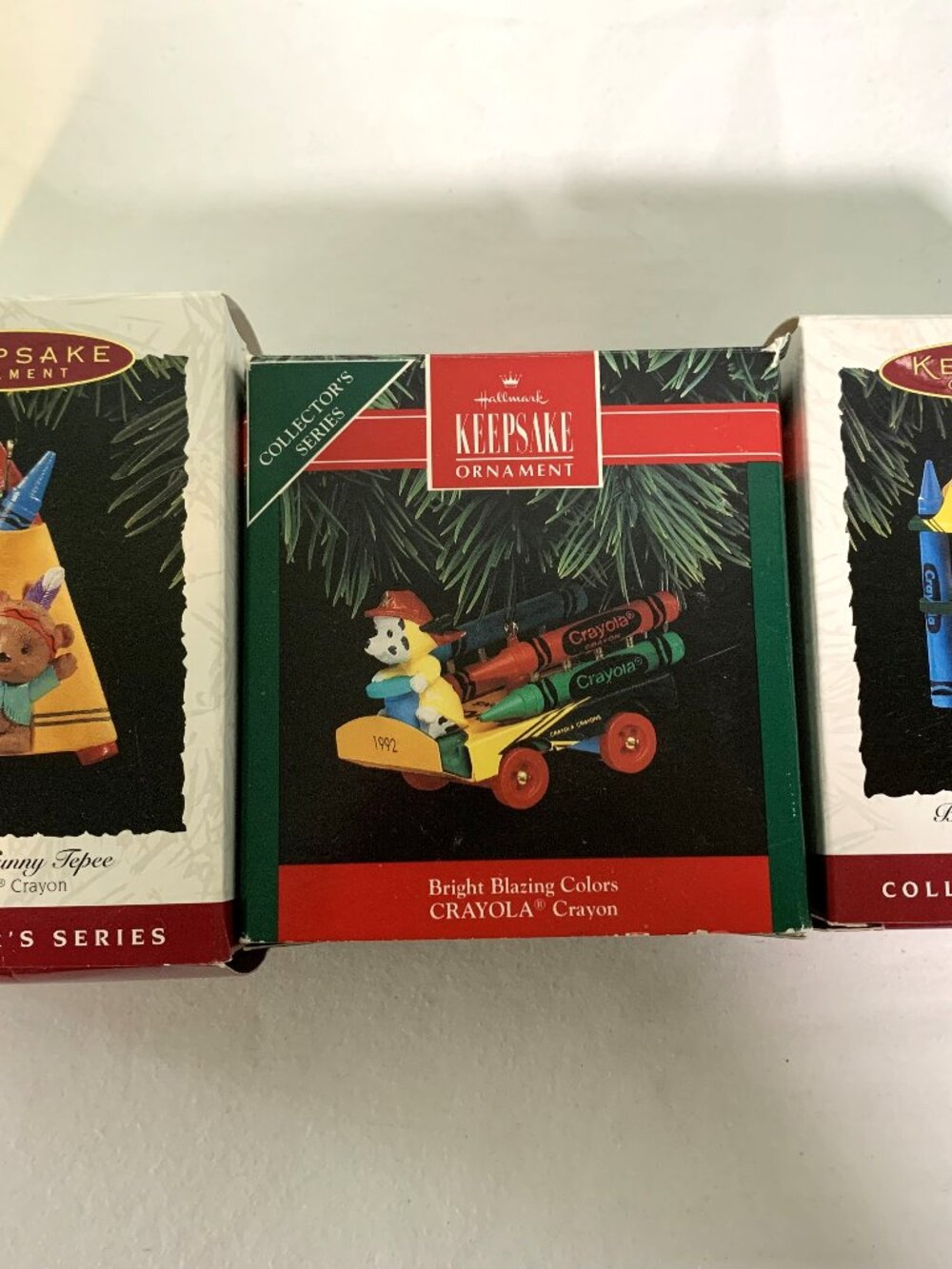 Three Crayola Crayon Series Ornaments